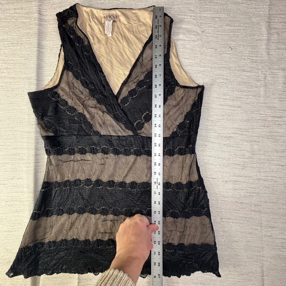 MKM Vintage XL Y2K Black Sheer Babydoll Lace Sleeveless Top Women's M Whimsigoth - Picture 5 of 8